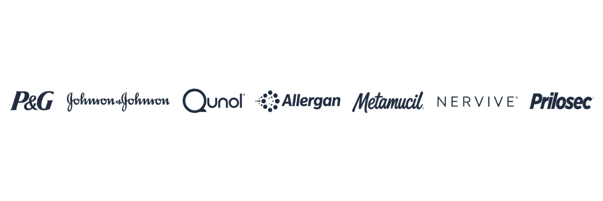 P&G, Johnson & Johnson, Qunol, Allergan, Metamucil, Nervive, and Prilosec